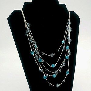 Turquoise Tone 5-Strand Cascade Necklace NEW